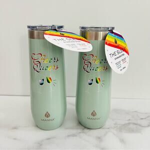 2x Manna The Sleek PRIDE Cheers Queers 9oz Champagne Flute Tumbler mint green